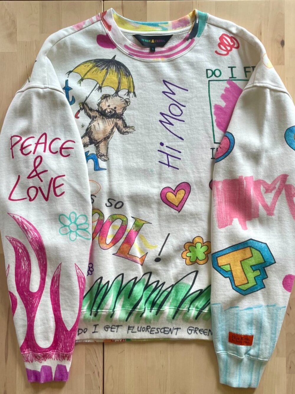 Teddy Fresh Unisex Let It Rain Hila Klein Doodles Crewneck Sweatshirt size Small - Picture 6 of 12